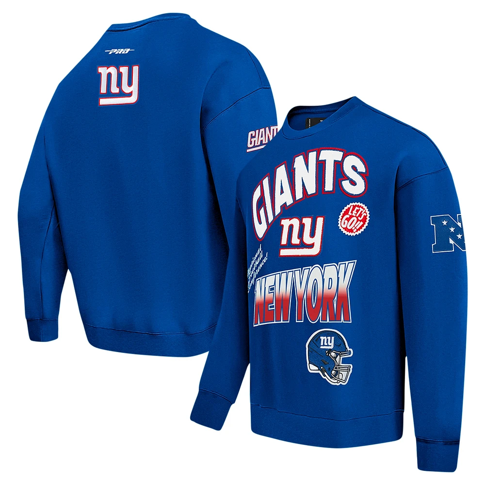 Men's Pro Standard Royal New York Giants Turn It Up Drop Shoulder Pullover Sweatshirt