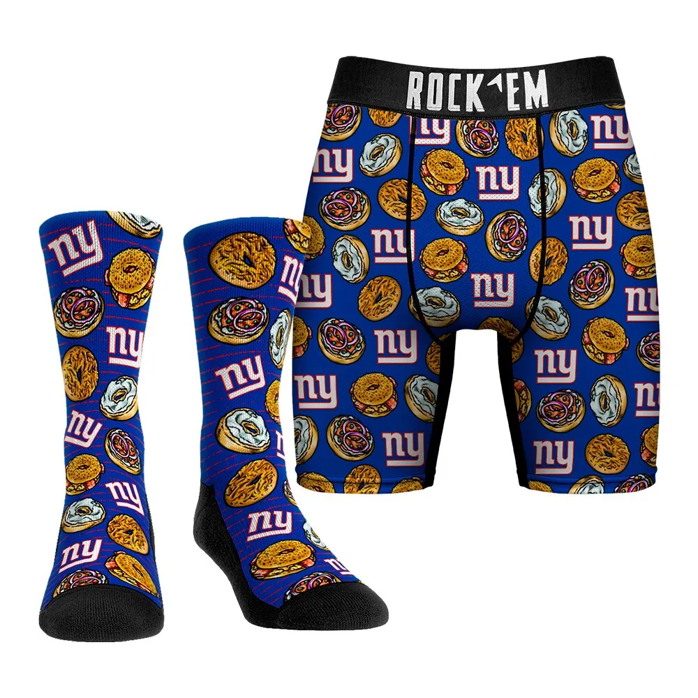 Lids New York Giants Rock Em Socks Local Food Lox Bagel Underwear and Crew  Combo Pack