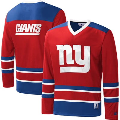 T-shirt à manches longues et col en V pour homme Starter Red New York Giants