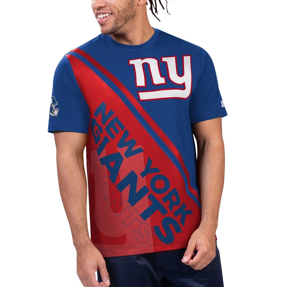 T-shirt Starter Royal/Rouge pour hommes, ligne d'arrivée des Giants de New York