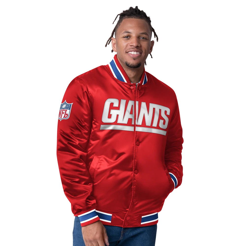 Veste réversible en satin à boutons-pression Starter Royal/Red New York Giants pour homme