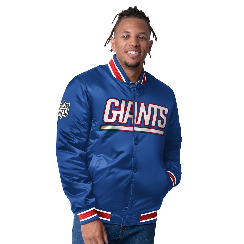 Veste réversible en satin à boutons-pression Starter Royal/Red New York Giants pour homme