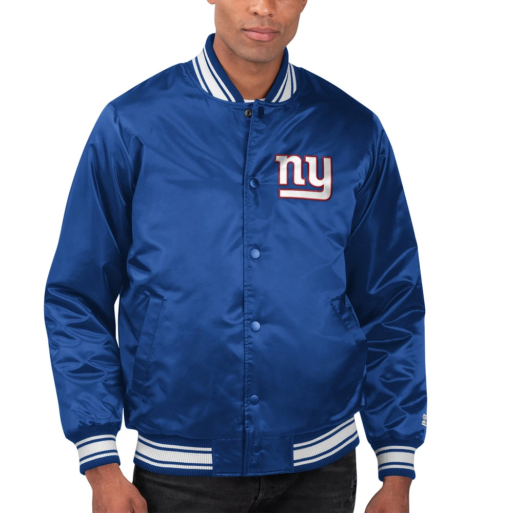 Veste universitaire à bouton-pression en satin Starter Royal New York Giants pour hommes