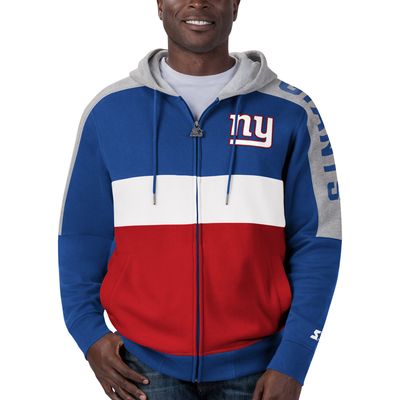 Men's Starter Royal/Red New York Giants Enforcer Satin Varsity Full-Snap  Jacket