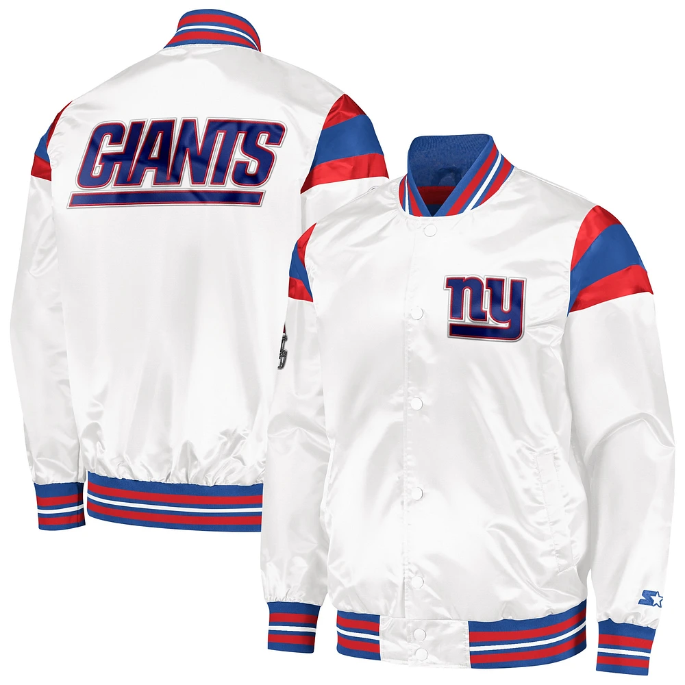 Men's Starter White New York Giants Satin Full-Snap Varsity Jacket