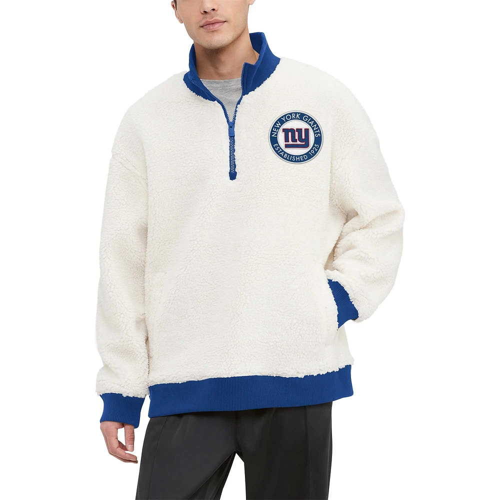 Sweat-shirt crème à quart de zip Tommy Hilfiger New York Giants Jordan Sherpa pour hommes