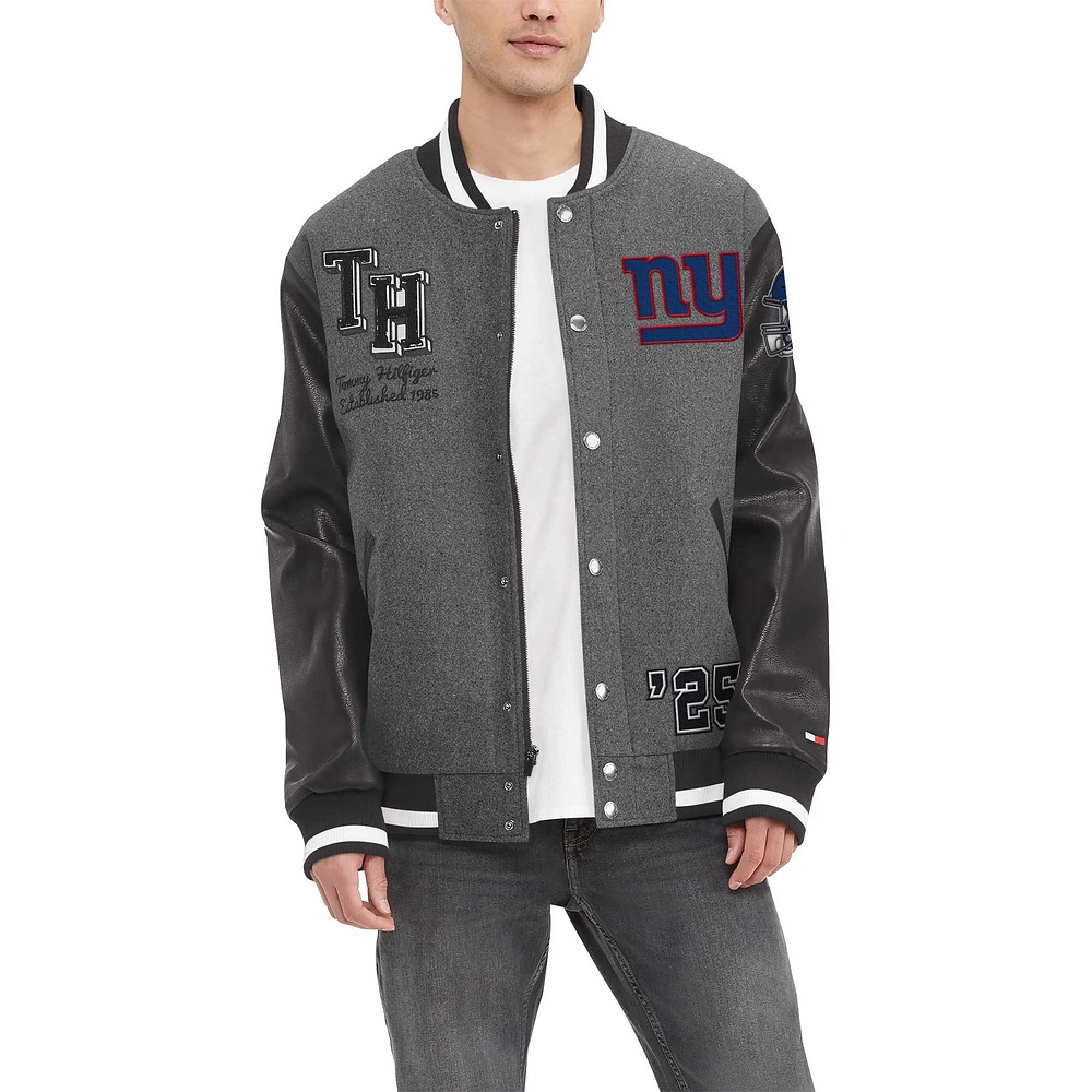 Veste universitaire entièrement zippée Tommy Hilfiger pour hommes gris chiné/noir New York Giants Gunner