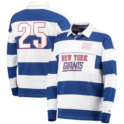 New York Giants Tommy Hilfiger Varsity Stripe Rugby Long Sleeve Polo - Royal/White