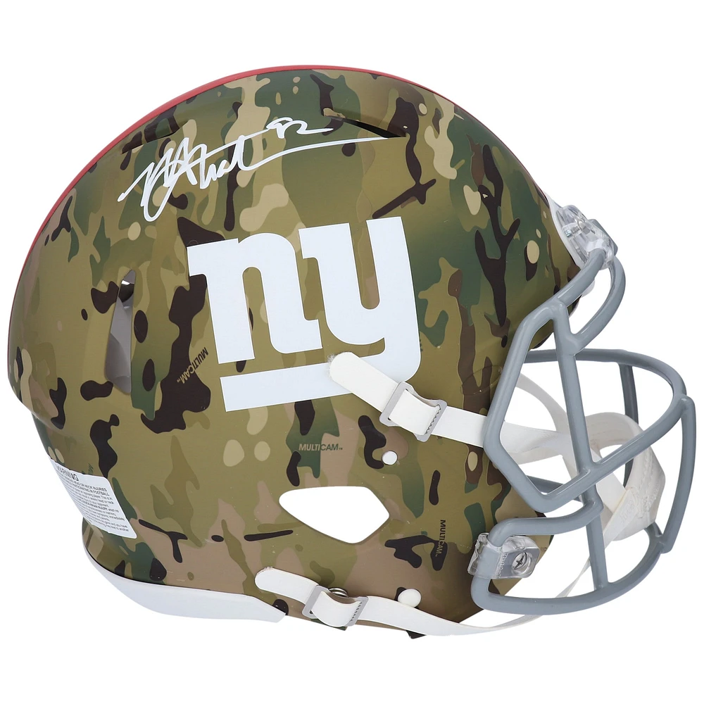 Casque authentique Riddell Camo Alternate Speed autographié par Michael Strahan des New York Giants