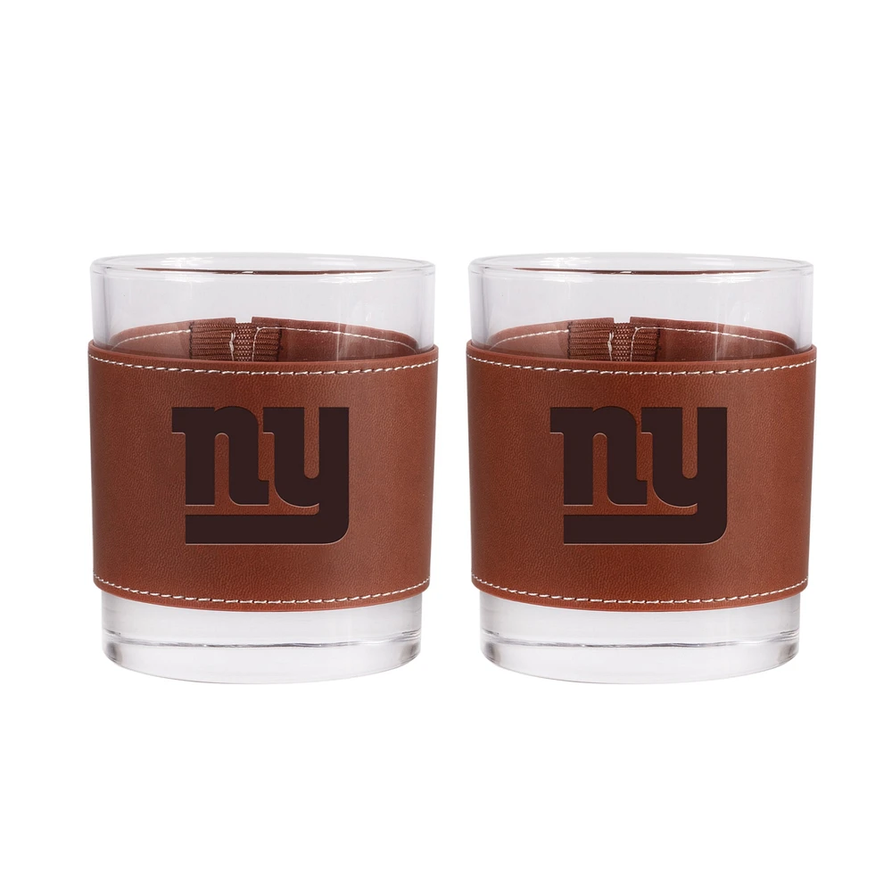 New York Giants 2-Pack 12oz Rocks Glass with Leather Wrap