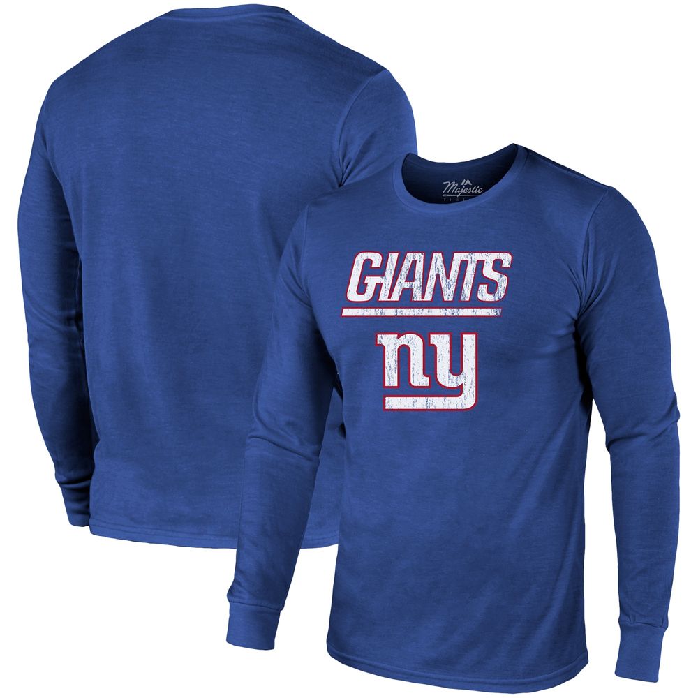 New York Giants Majestic Threads Lockup Tri-Blend Long Sleeve T-Shirt - Royal