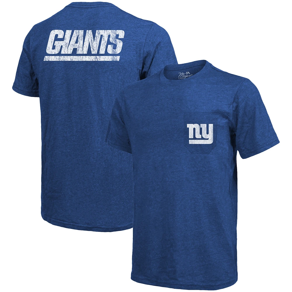 T-Shirt Tri-Blend Pocket New York Giants Majestic Threads - Bleu Roi Chiné