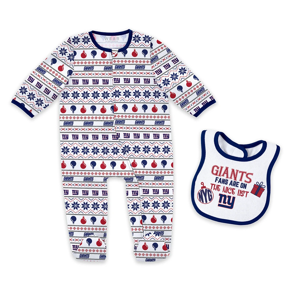 Ensemble pyjama et bavoir à fermeture éclair pour nouveau-né bébé par Erin Andrews New York Giants imprimé intégral