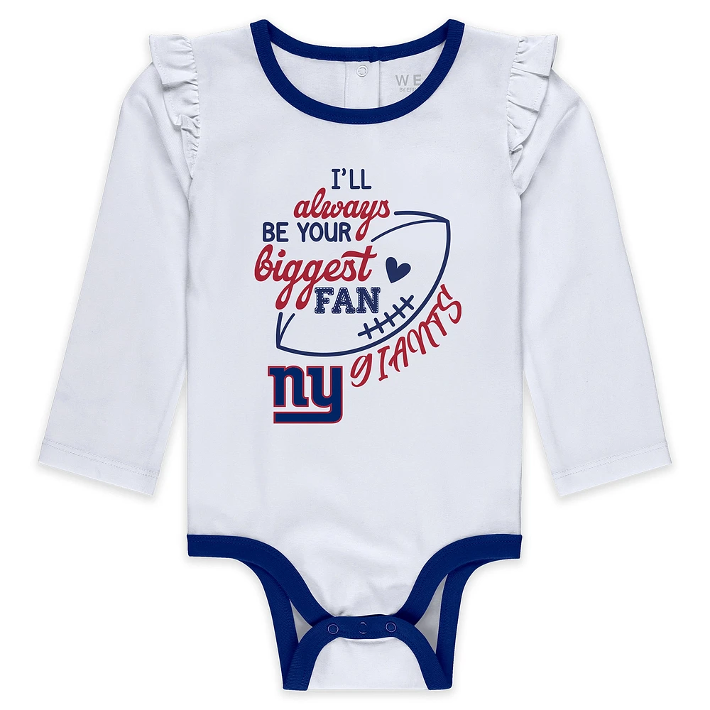 Ensemble trois pièces pour nouveau-né et bébé par Erin Andrews New York Giants : body à manches longues, tutu pantalon de survêtement