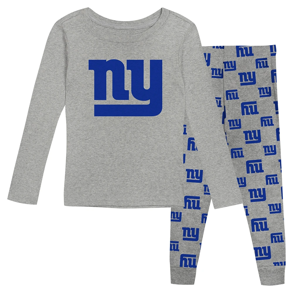 Ensemble de pyjama pour enfant d'âge préscolaire avec t-shirt à manches longues et pantalon Heather Gray New York Giants