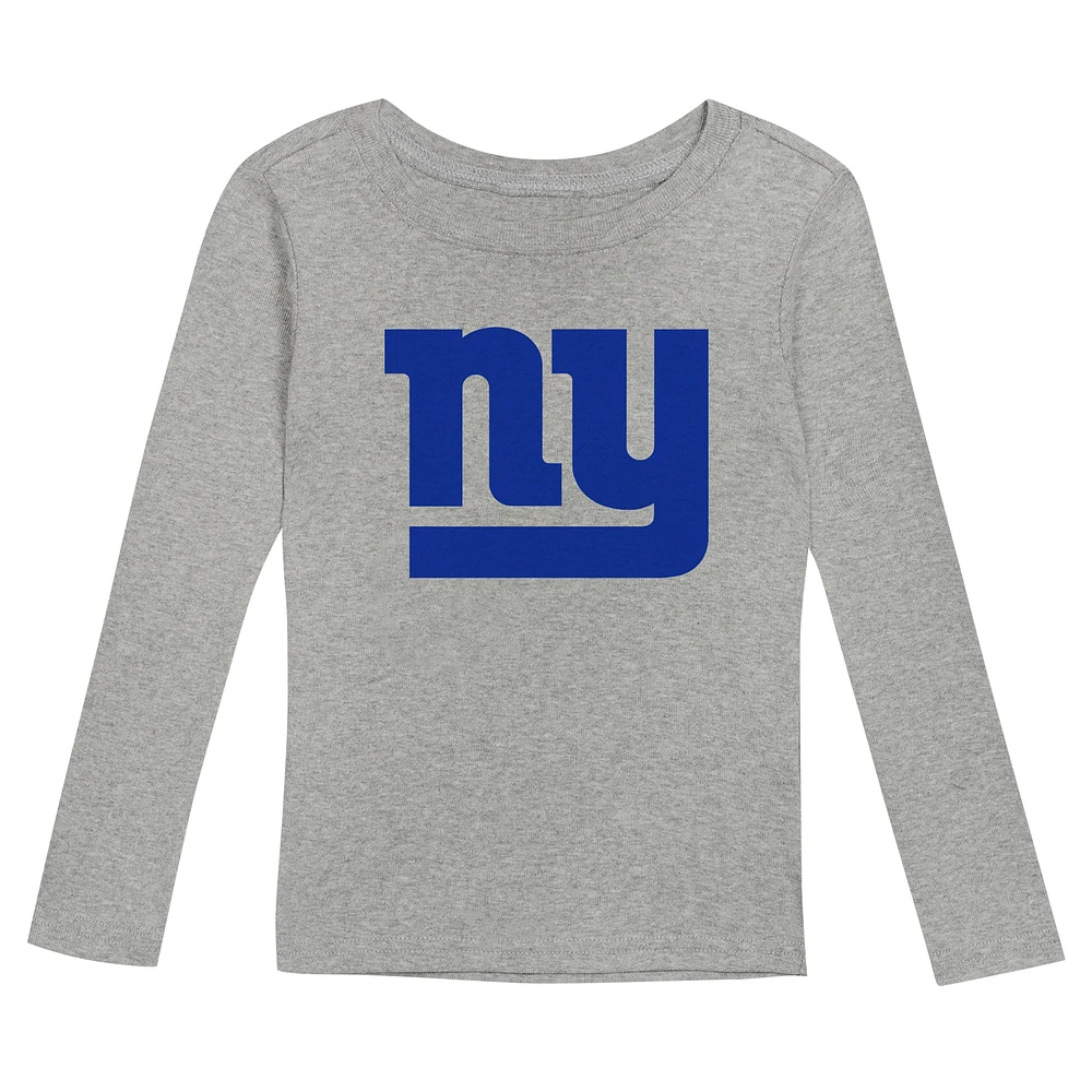 Ensemble de pyjama pour enfant d'âge préscolaire avec t-shirt à manches longues et pantalon Heather Gray New York Giants