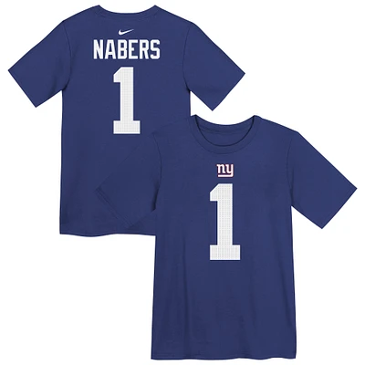 T-shirt Nike pour enfant d'âge préscolaire avec nom et numéro Malik Nabers Royal New York Giants