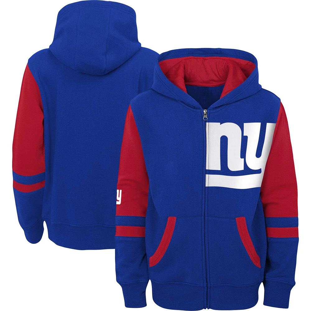 Sweat à capuche entièrement zippé blocs de couleurs Royal New York Giants Stadium pour enfants d'âge préscolaire