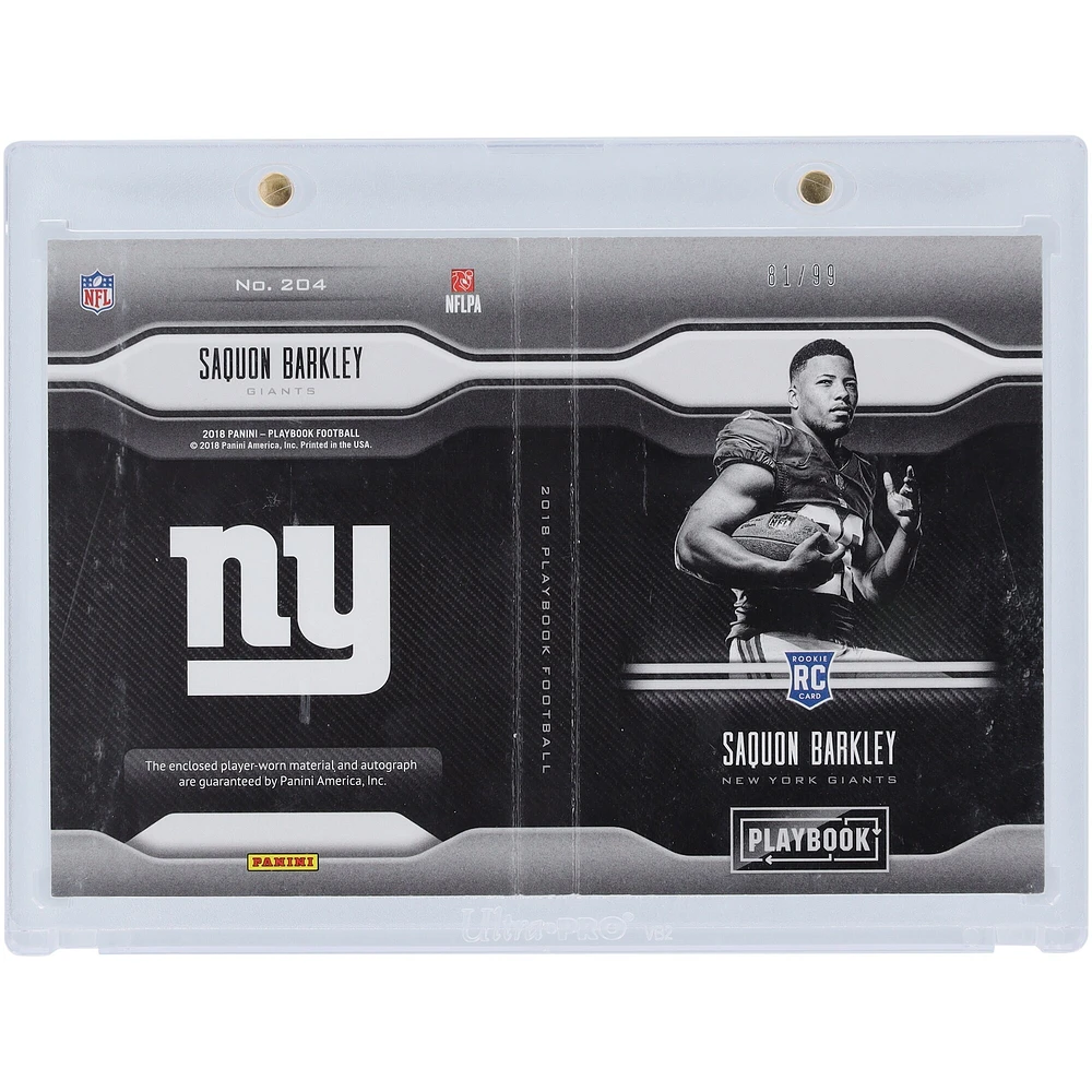 Saquon Barkley New York Giants Autographed 2018 Panini Playbook Relic Booklet #204 #81/99 Rookie Card