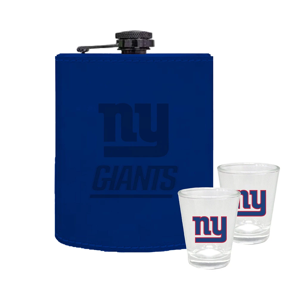 The Memory Company New York Giants Three-Pack 8oz. Leather Flask & 2oz. Shot Glass Set