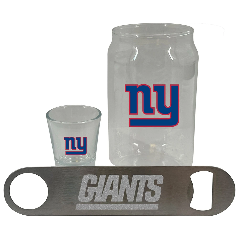 The Memory Company New York Giants Three-Pack Beer Glass, 2oz. Shot Glass & Bottle Opener Set