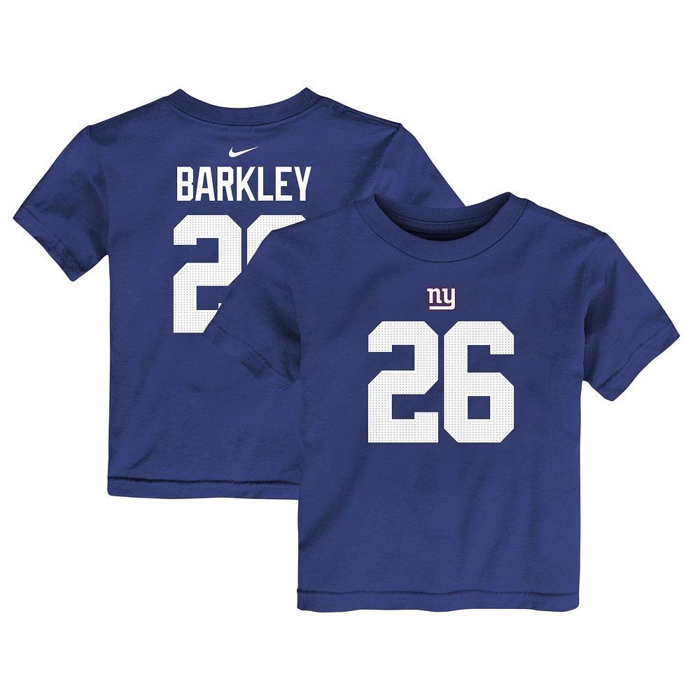 T-shirt avec nom et numéro de joueur Nike Saquon Barkley Royal New York Giants pour tout-petit