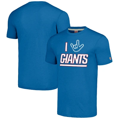 Hommage unisexe Royal New York Giants La collection NFL ASL par Love Sign T-shirt triple mélange