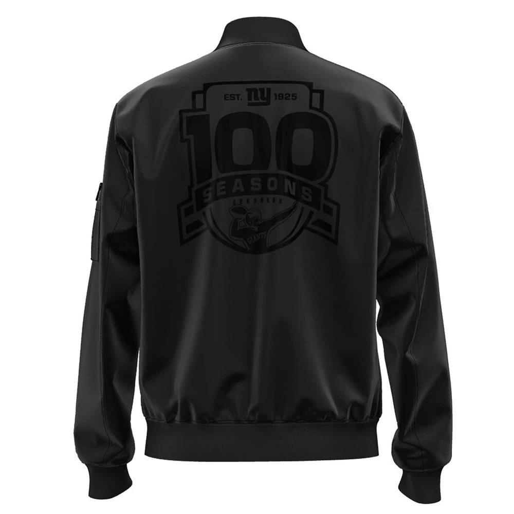 Blouson aviateur unisexe noir Hugo Boss New York Giants 100e saison à boutons-pression