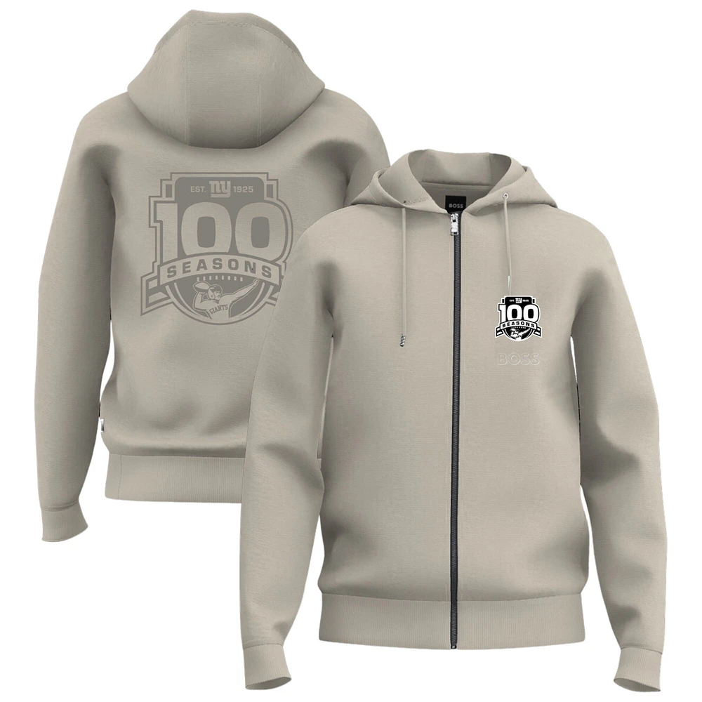 Sweat à capuche unisexe Hugo Boss Tan New York Giants 100e saison entièrement zippé