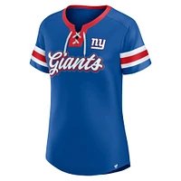 Women's Fanatics  Royal New York Giants True Catch Iconic Rhinestone Bling Athena Lace-Up T-Shirt
