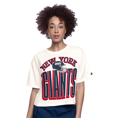 T-shirt court blanc pour femme New York Giants Throwback Play the Ball Boxy
