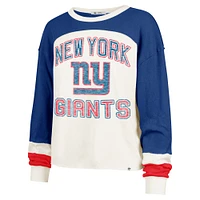 Women's '47 Cream New York Giants Double Header Curve Raglan Long Sleeve Crop Top