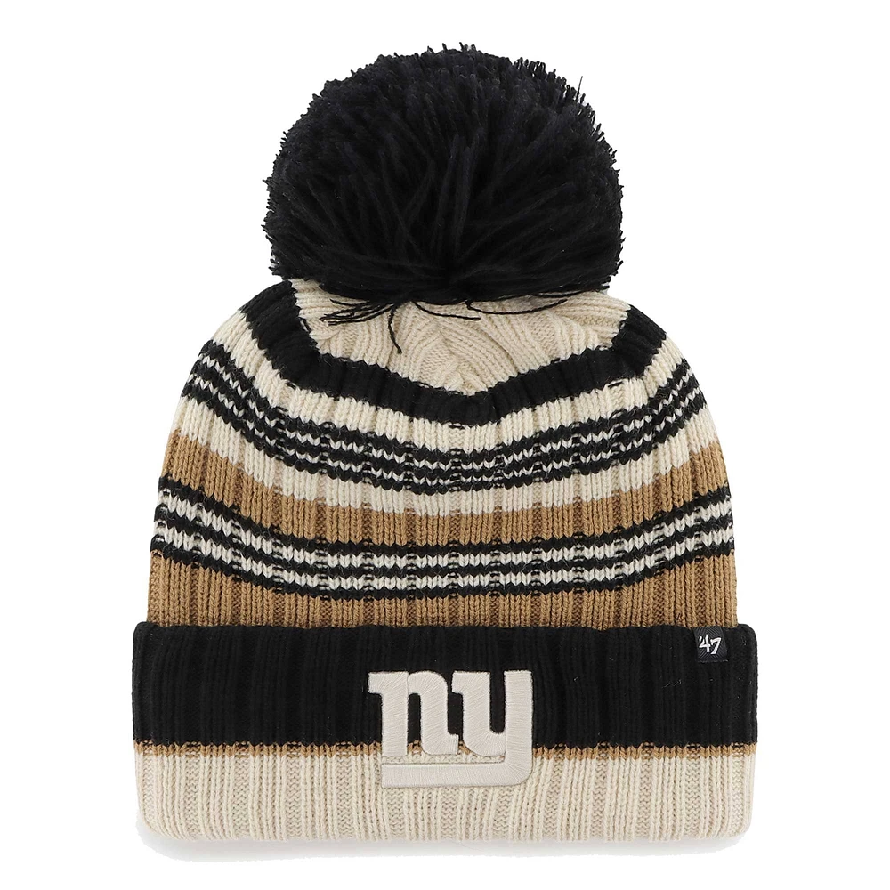 Bonnet en tricot à revers Barista '47 Natural New York Giants pour femmes avec pompon