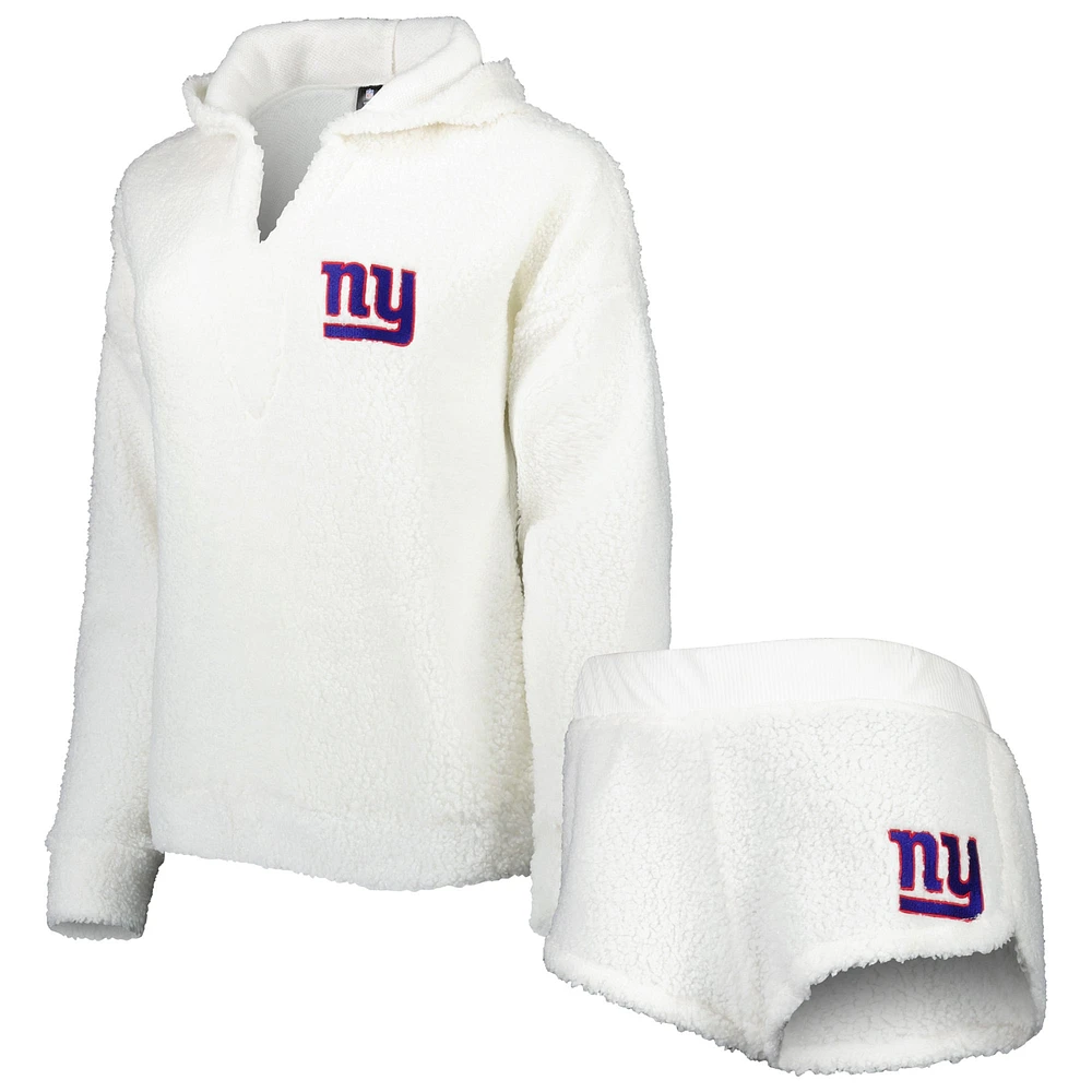 Concepts Sport Crème New York Giants Ensemble haut et short à capuche moelleux pour femme