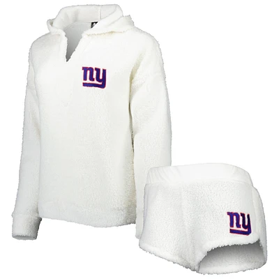 Concepts Sport Crème New York Giants Ensemble haut et short à capuche moelleux pour femme