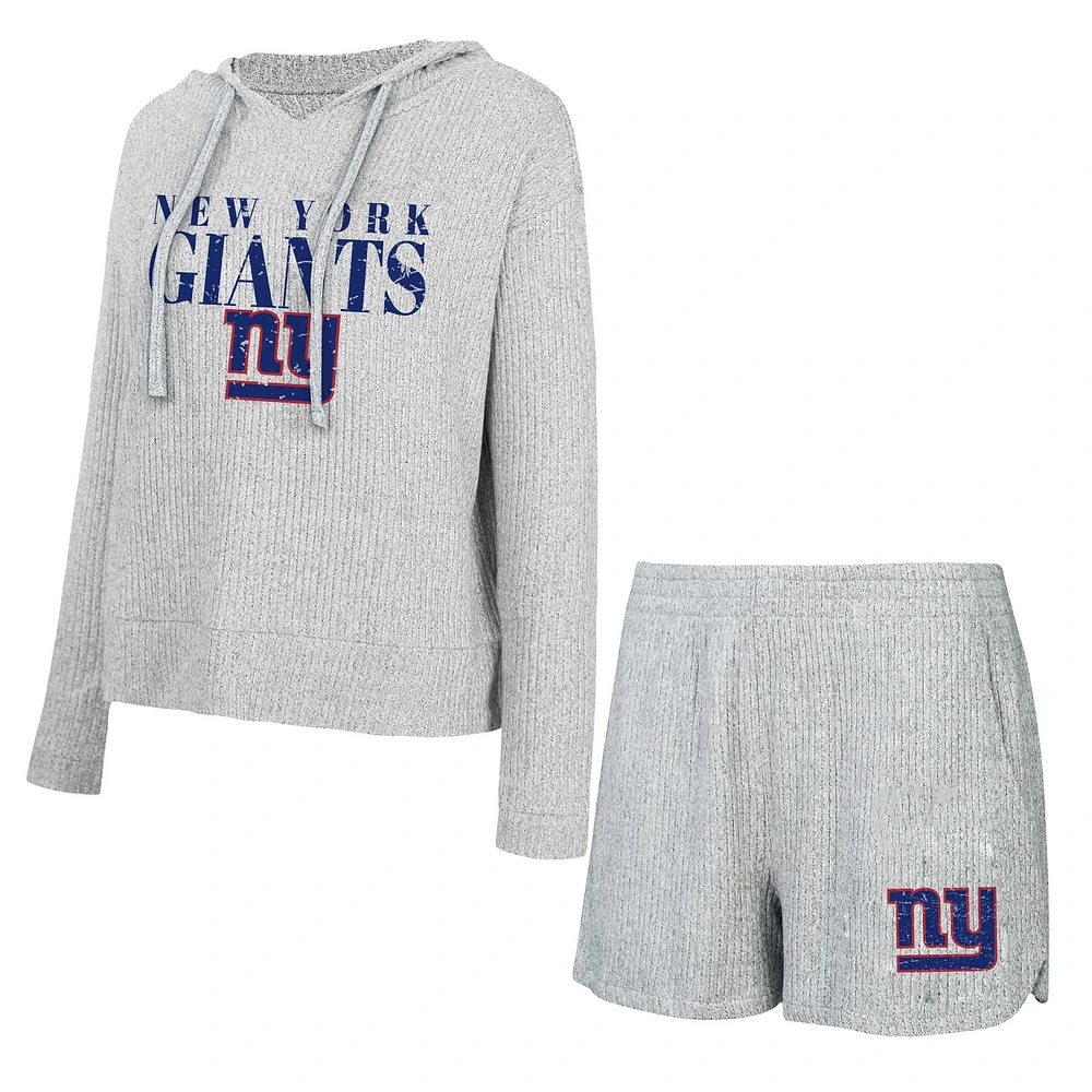 Ensemble t-shirt à capuche et short Concepts Sport pour femmes, New York Giants Juniper, gris