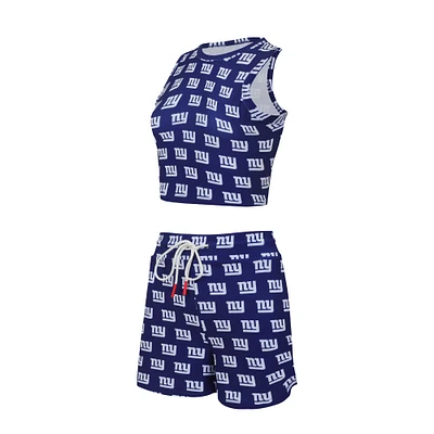 Ensemble de nuit Concepts Sport New York Giants Gauge pour femmes, débardeur court et short imprimé sur toute la surface