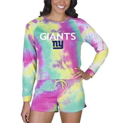 New York Giants Concepts Sport Women's Velodrome Tie-Dye Long Sleeve Top & Shorts Set
