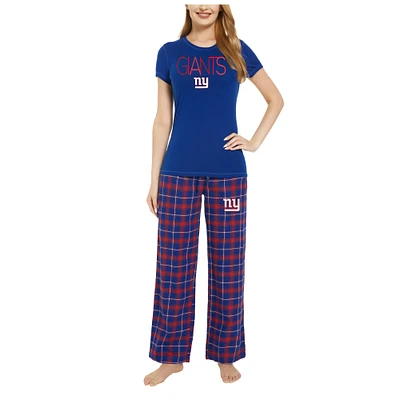 Ensemble de nuit Concepts Sport Royal/Rouge New York Giants Arctic T-shirt et pantalon en flanelle pour femmes