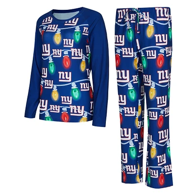 Ensemble t-shirt à manches longues et pantalon en tricot Garland Raglan pour femme Concepts Sport Royal New York Giants