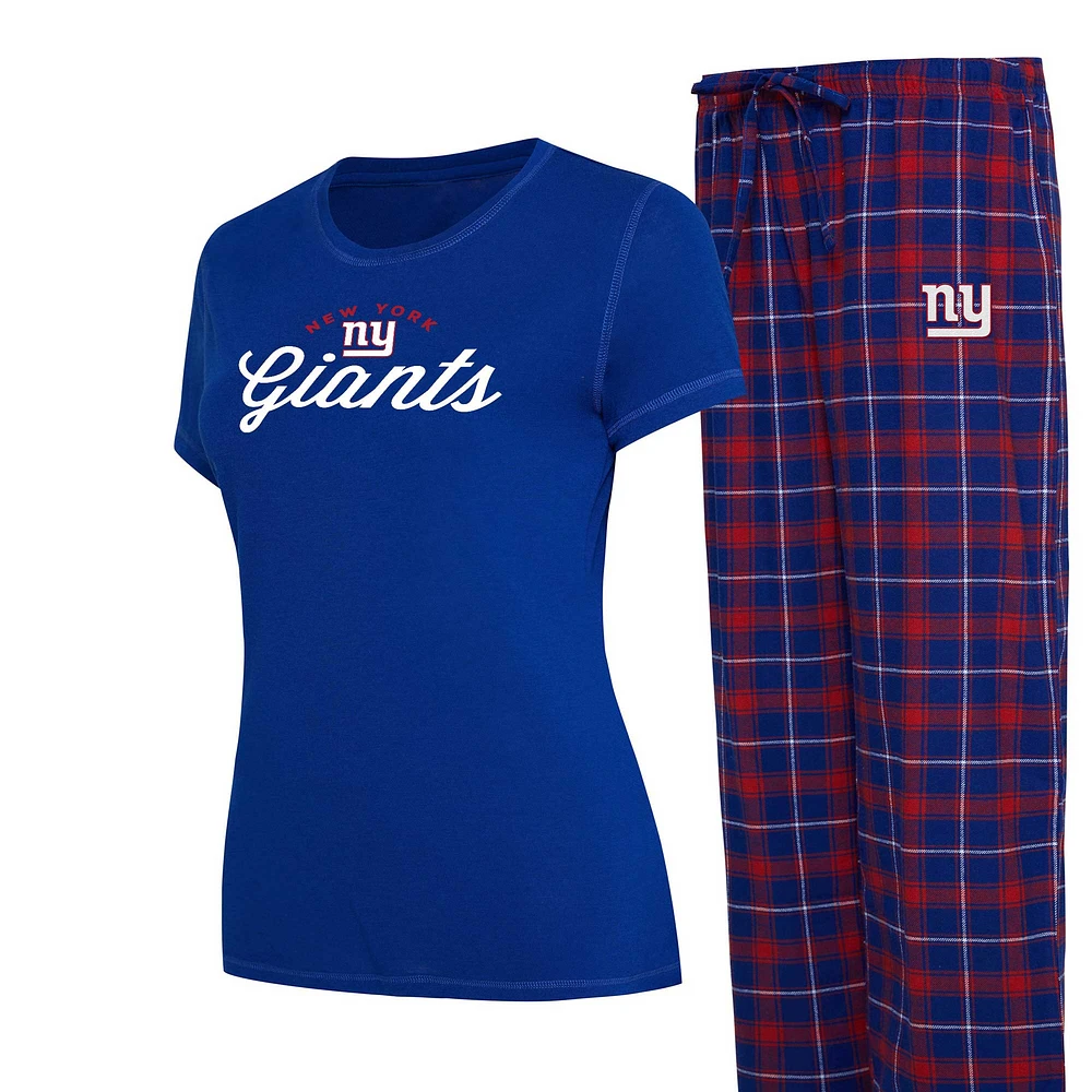 Ensemble de nuit Concepts Sport Royal New York Giants avec t-shirt et pantalon en flanelle pour femme