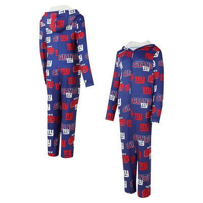 Women's Concepts Sport Royal New York Giants  Roadway Allover Print Microfleece Full-Zip Union Suit