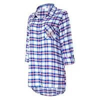 Women's Concepts Sport Royal New York Giants Sienna Plaid Full-Button Long Sleeve Nightshirt