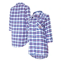 Chemise de nuit à manches longues carreaux pour femme Concepts Sport Royal New York Giants Sienna