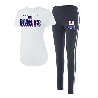 Ensemble haut à manches courtes et leggings Concepts Sport blanc/anthracite des New York Giants Sonata pour femme
