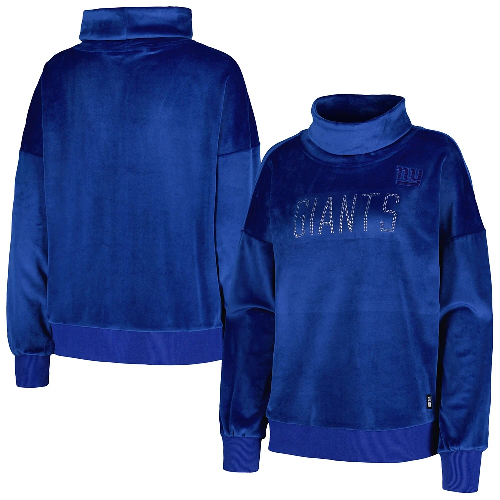 Sweat-shirt à col cheminée avec strass DKNY Sport Royal New York Giants Deliliah pour femmes