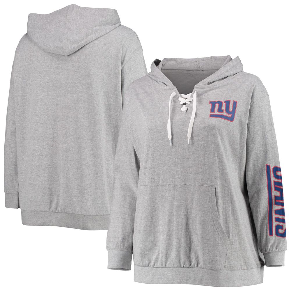 Fanatics Branded Women's Fanatics Branded Heathered Gray New York Giants  Plus Lace-Up Pullover Hoodie