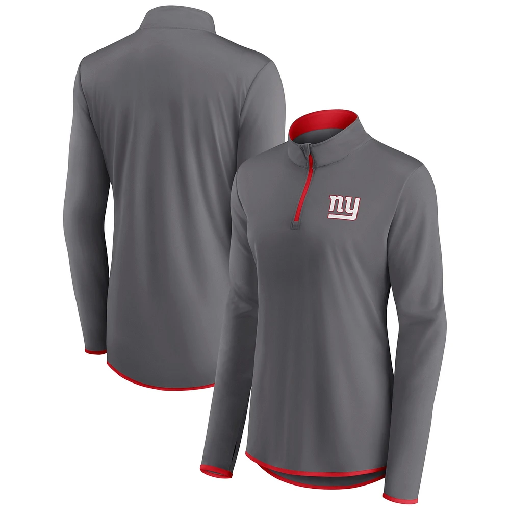 Women's Fanatics  Gray New York Giants Corner Long Sleeve 1/4 Zip Top