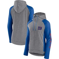 Sweat à capuche léger entièrement zippé pour femmes Fanatics Heather Grey/College Royal New York Giants Blind Side