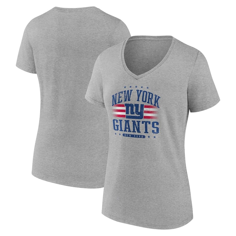 T-shirt Americana à col en V Fanatics pour femmes, gris chiné, New York Giants